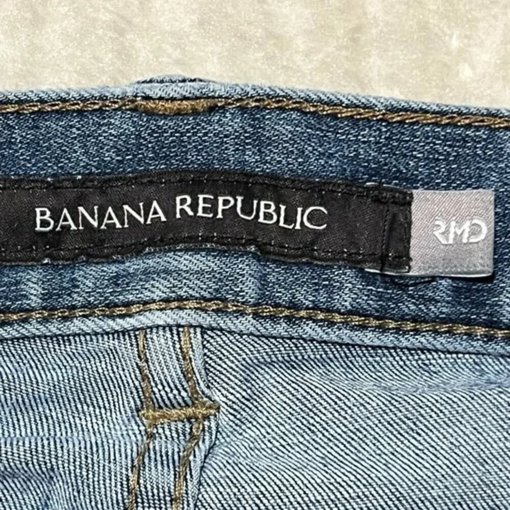 Banana Republic Mens Slim Fit Mid Rise Stretch Blue Jeans Distressed Sz 34 x 34